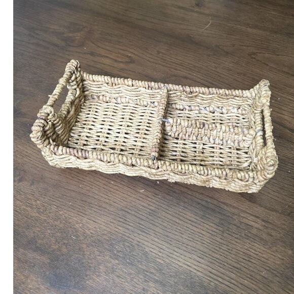 Handwoven Rectangular Wicker Basket with Handles – 14" x 8" – 3 Compartments - Picture 4 of 16